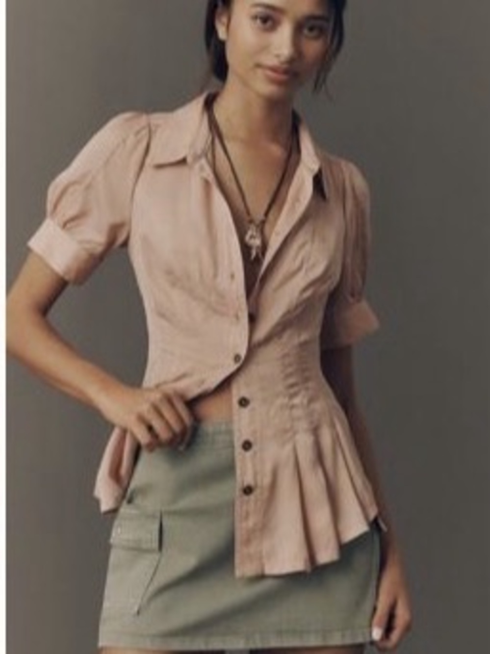 Pilcro Anthropologie Pink Peplum Button Down Top XS NWT